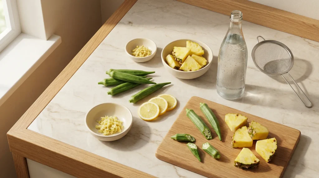 Ingredients for sparkling okra water recipe
